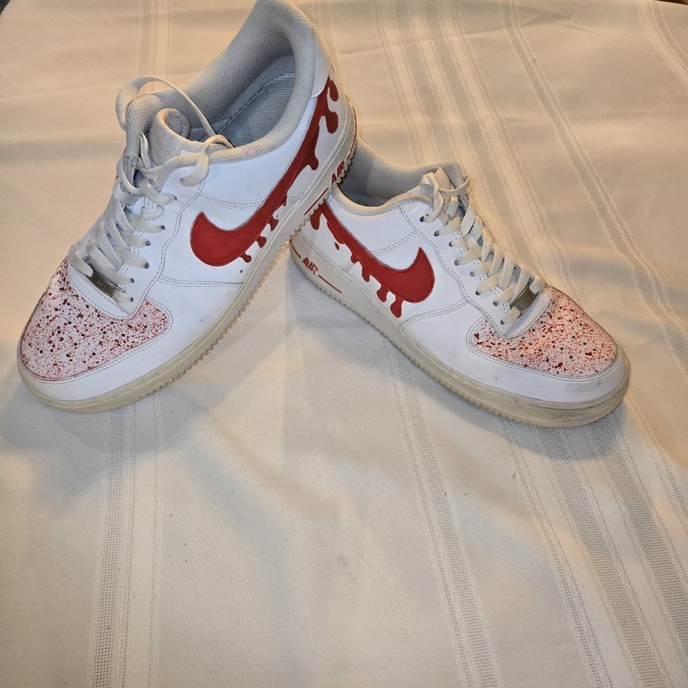 Nike Air Force 1 Custom White Red Drip Men's Low Top Athletic Sneakers Sz 10.5